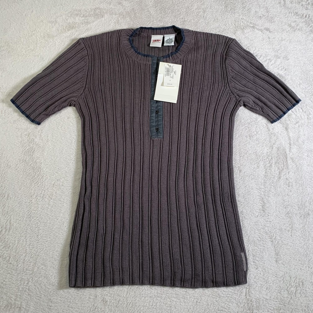 Vintage Armani Exchange Sweater‎ Womens Small Gray Ribbed Short Sleeve Knit Top